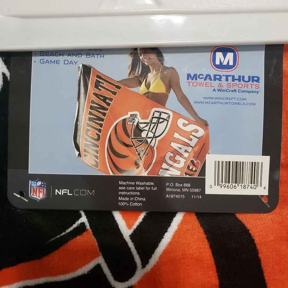 NWT NFL Cincinnati Bengals 30 by 60‎ Fiber Reactive Beach Towel
